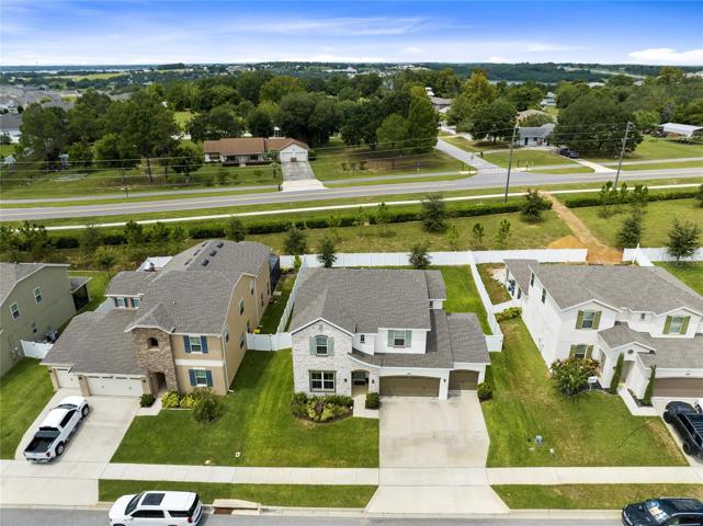Aerial view of the front of the home.