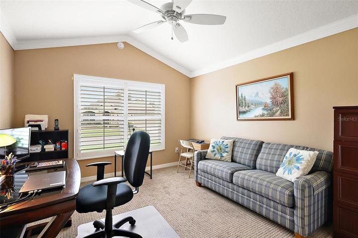 Bedroom 3 w/vaulted ceiling & plantation shutters