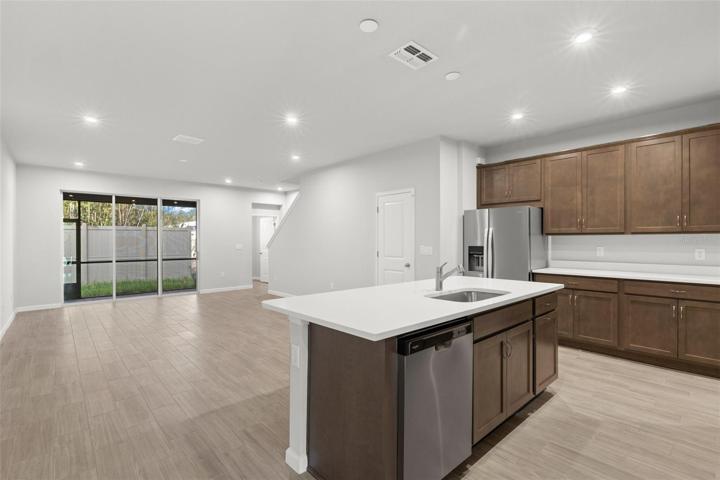 Kitchen View of Dining and Great Room