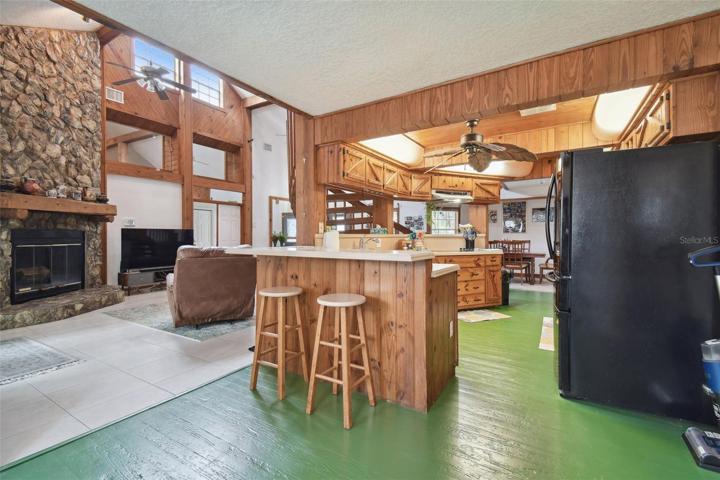 Breakfast bar overlooking family room