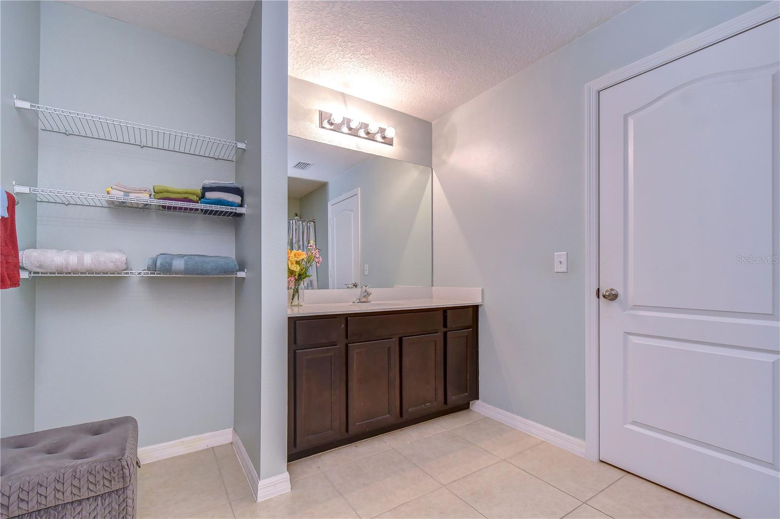 Linen storage and vanity in Master bathroom