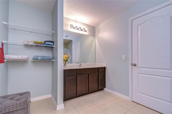 Linen storage and vanity in Master bathroom