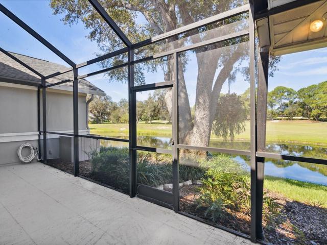 Patio overlooking pond and golf course