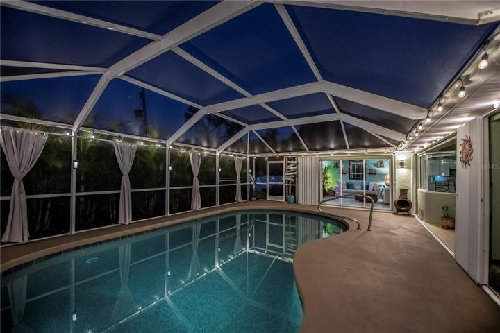 Pool has solar lit ambience
