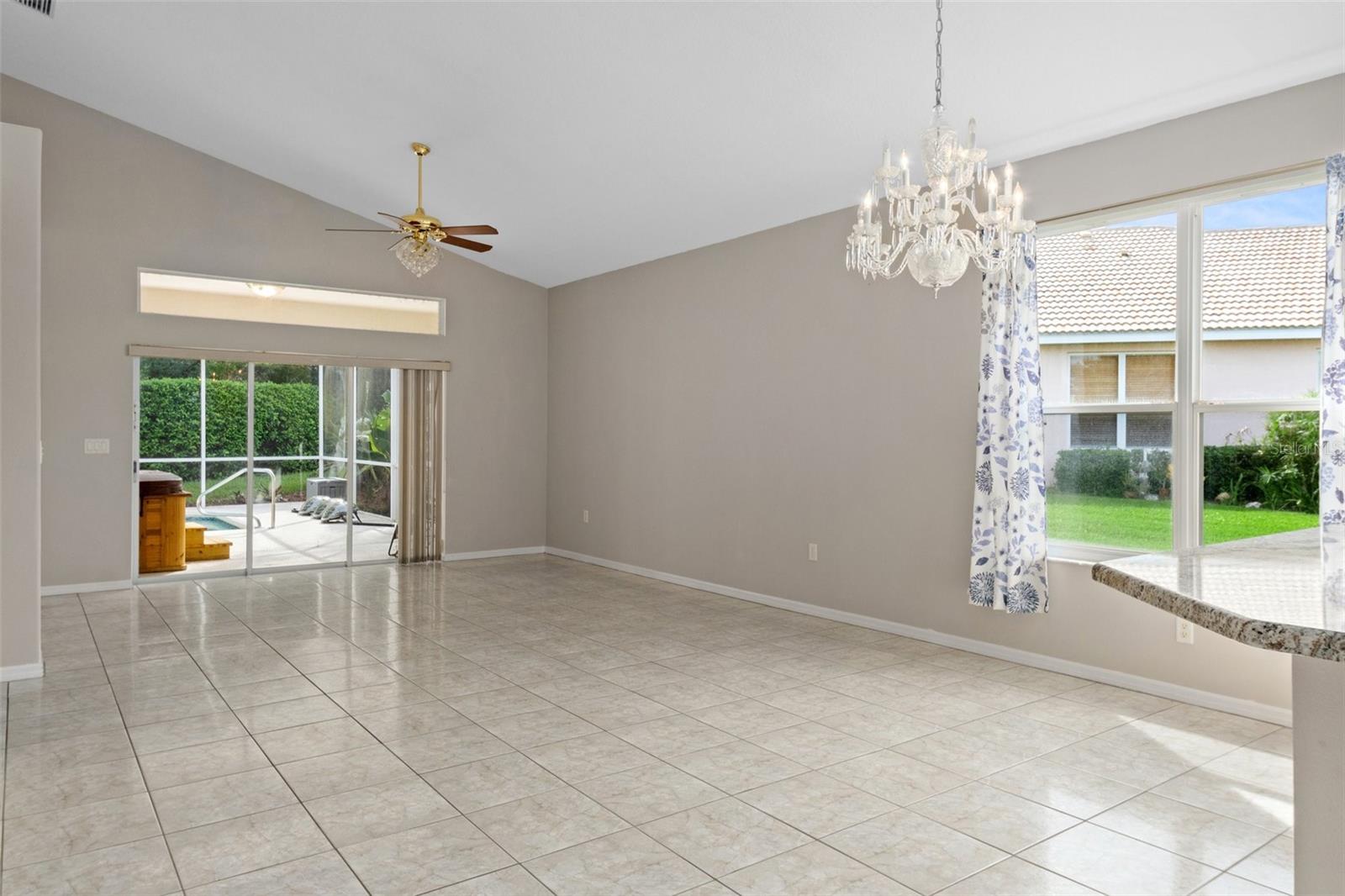 Entering into combination dining area and great room.