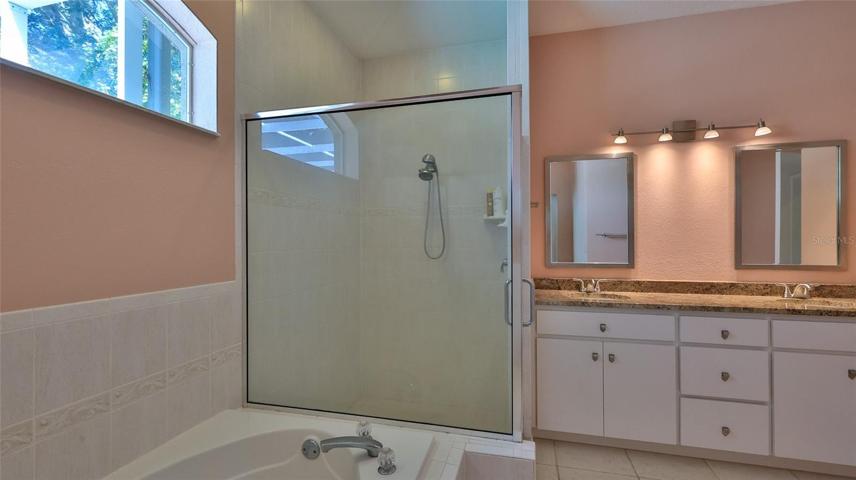 Full tub with separate shower stall.