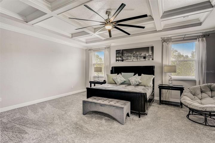 Master bedroom with coffered ceiling