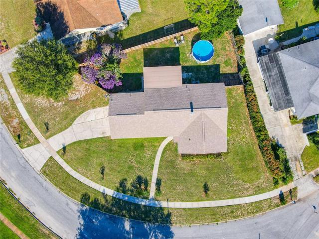 Aerial view of the home and lot.