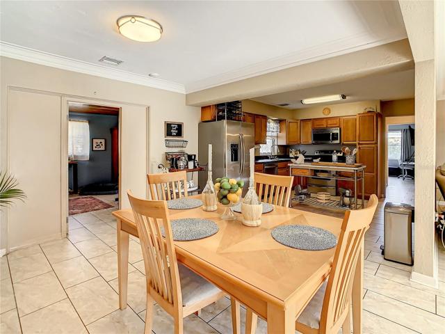 A view between the dining room and kitchen.