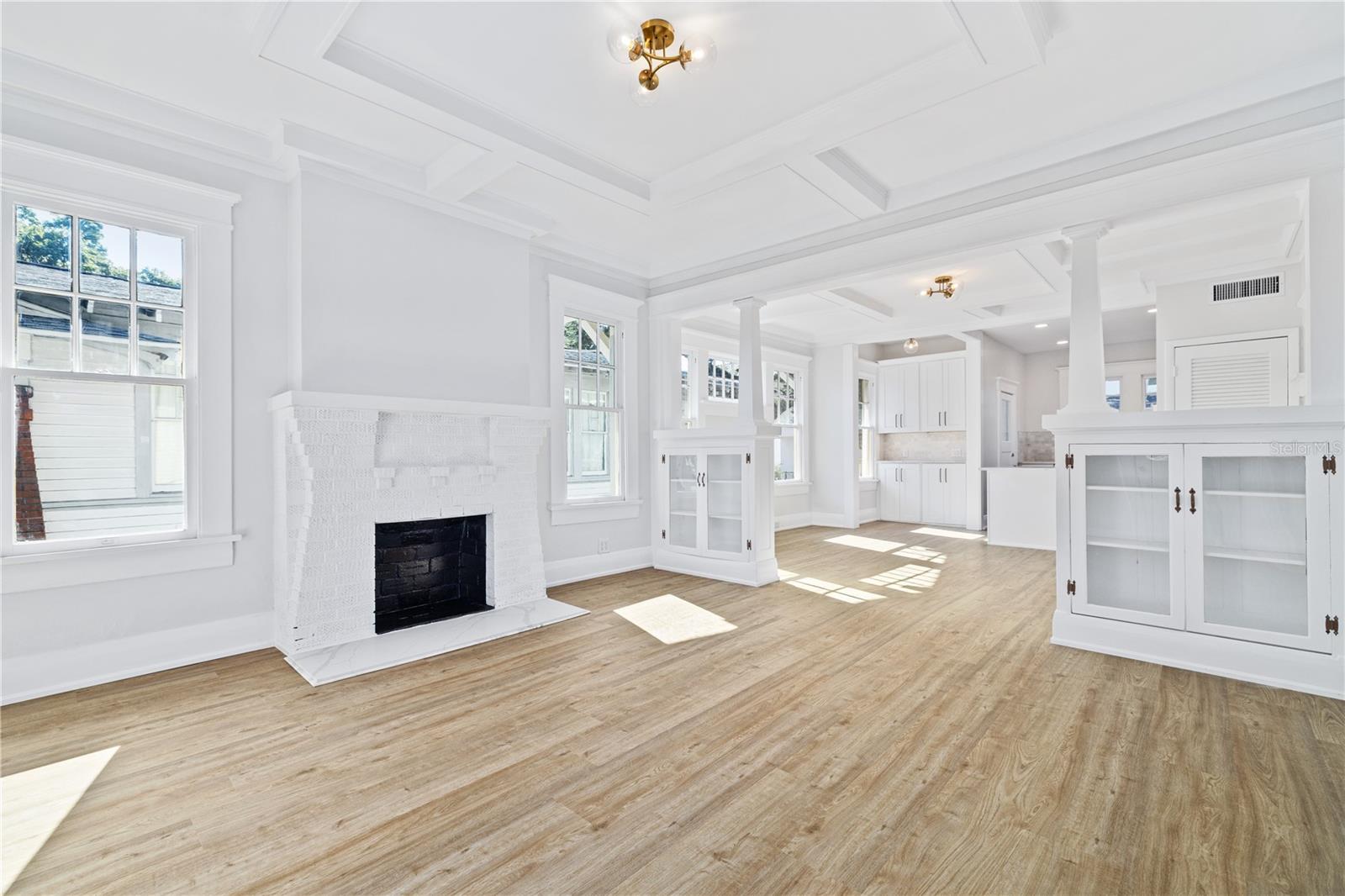 Living Room Fireplace over looking Dining room