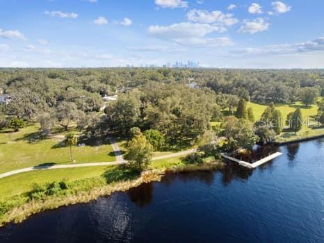 Aerial view of Rivercrest Park and public dock on the Hillsborough River.