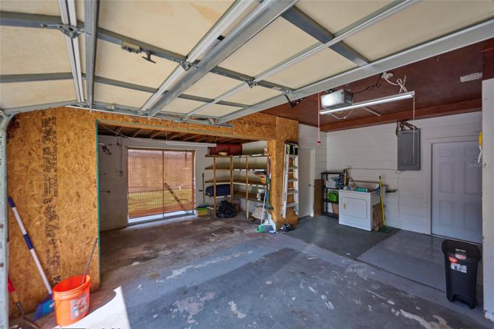 Garage has lots of storage space.  The door to the left in the picture is a full bathroom.  Convenient!