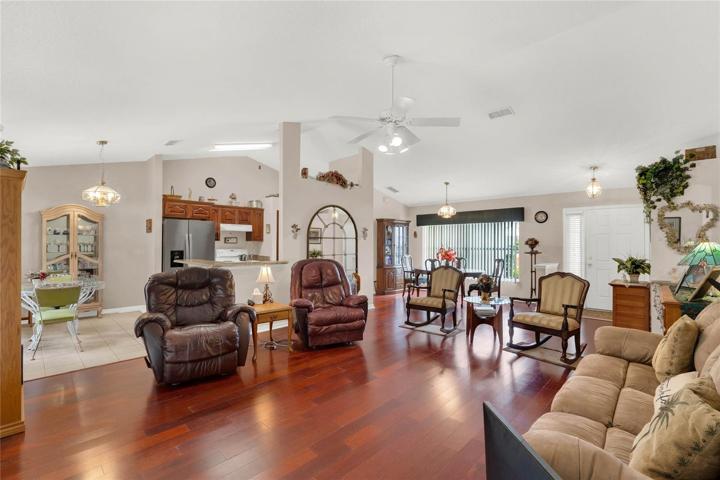 Open living space to kitchen