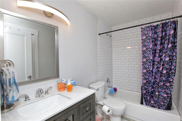 The guest bathroom has been remodeled.