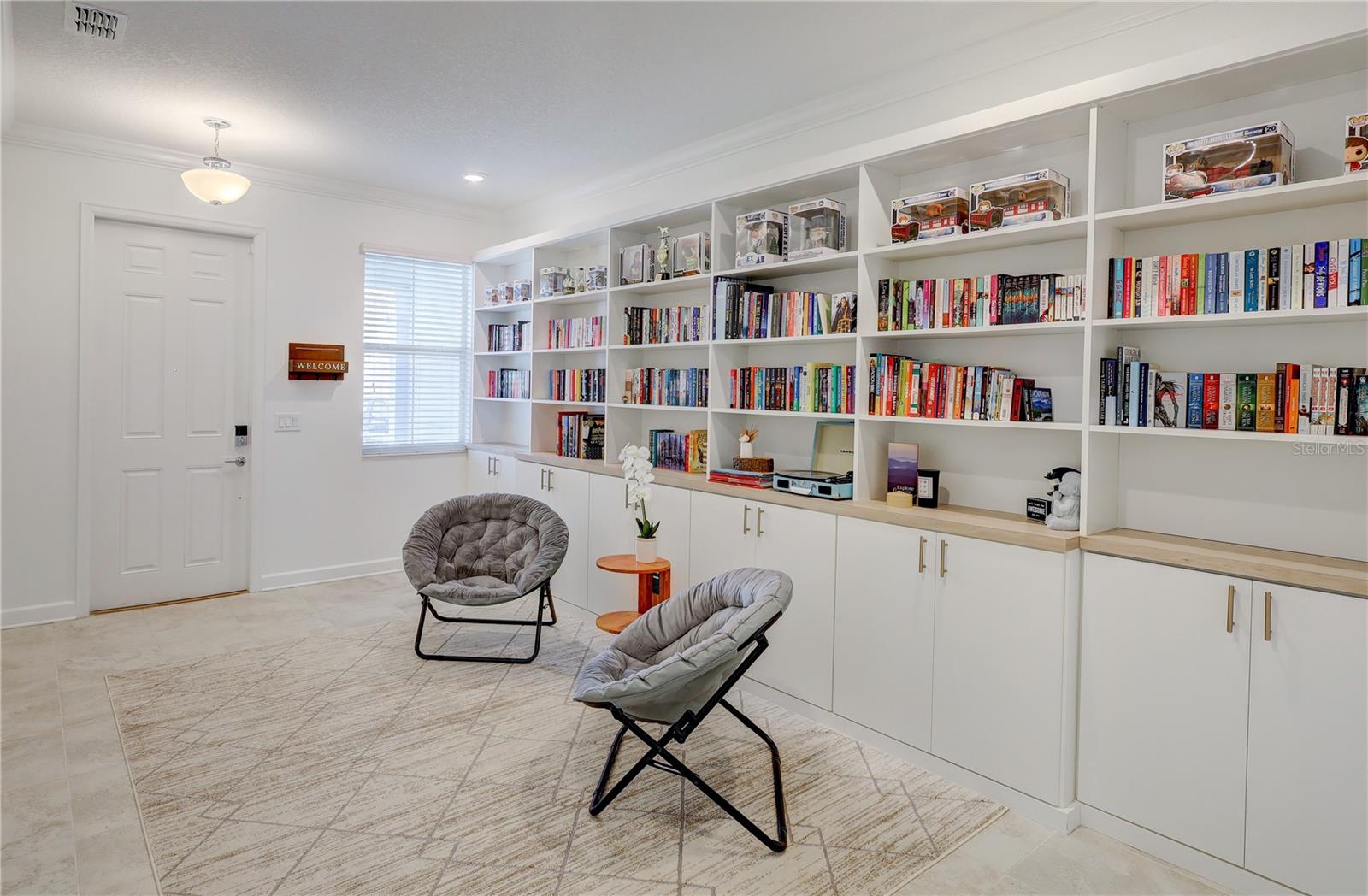 Front door foyer with custom shelving