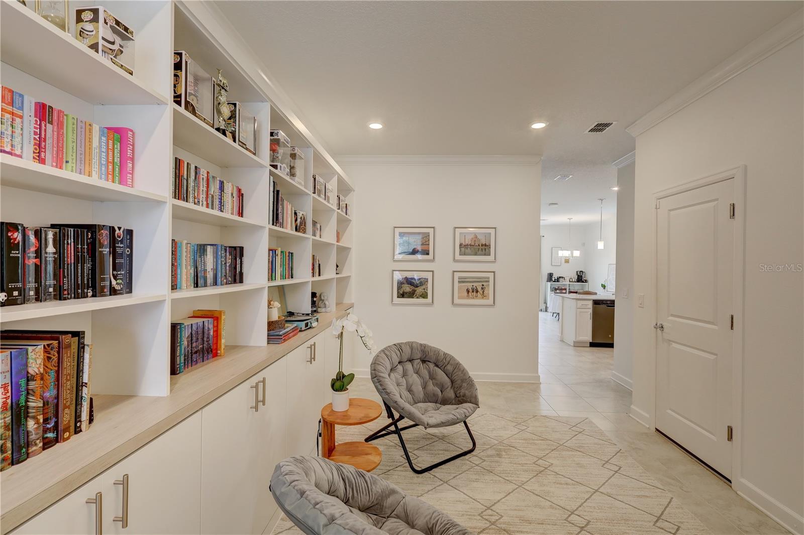 Front door foyer with custom shelving
