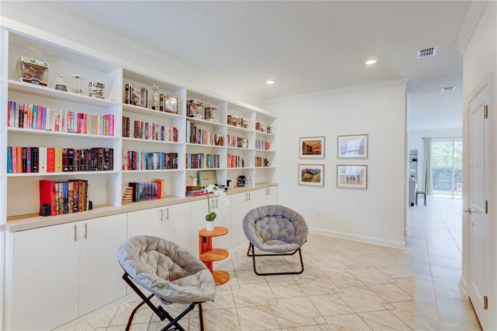 Front door foyer with custom shelving