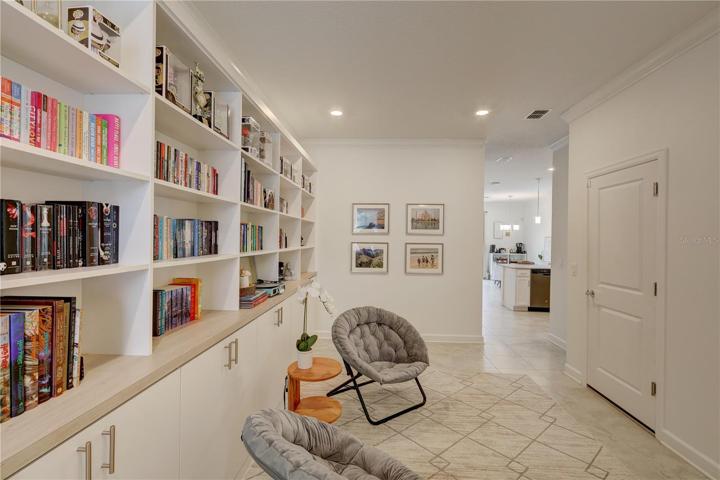 Front door foyer with custom shelving