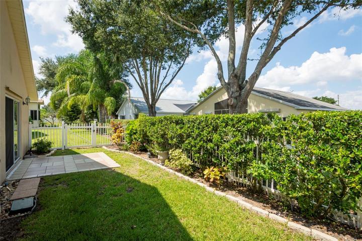 Fenced back yard with patio