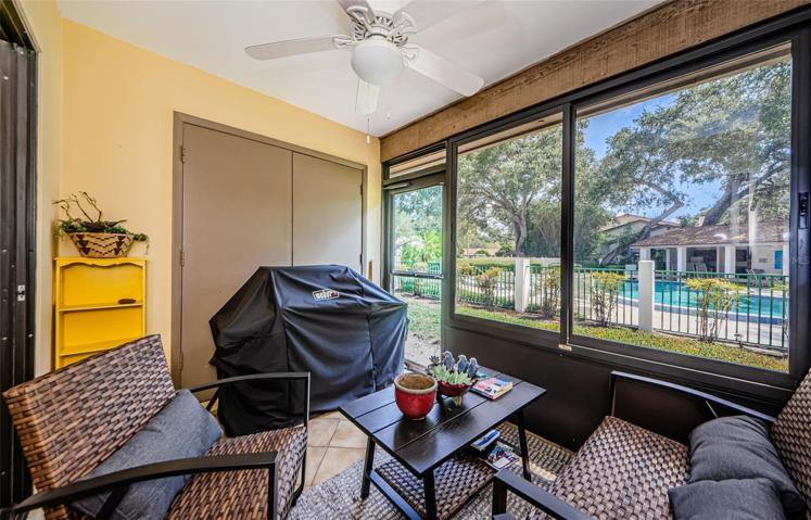 Florida room with view of pool