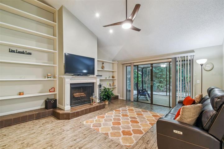 Built in shelves in family room.