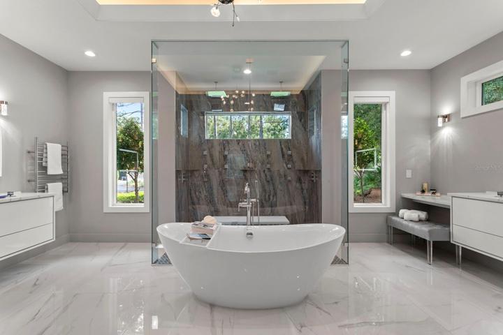 Spa-like master bath with split vanities