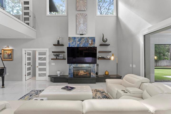 Wood burning fireplace in living room