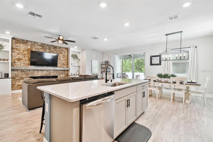 Enormous kitchen island. Undermount stainless sink. Decorator faucet. Quartz counters.