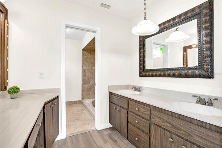 Primary Bath dual sinks and dressing counter with lighting