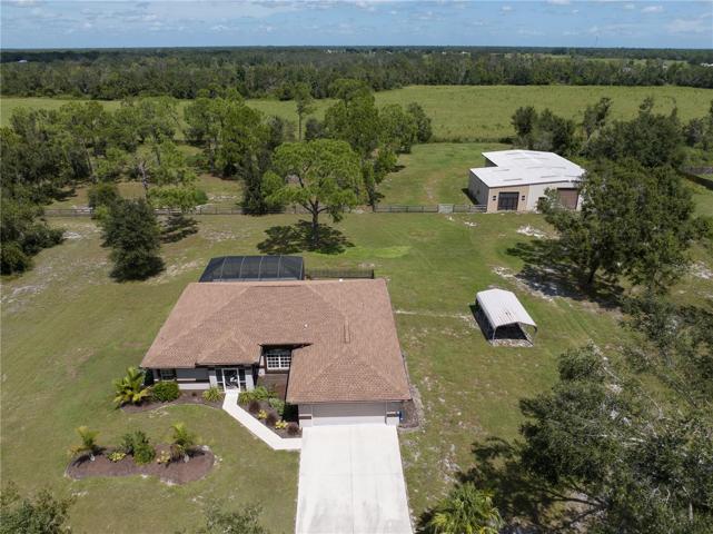 Aerial view of the front of the home.