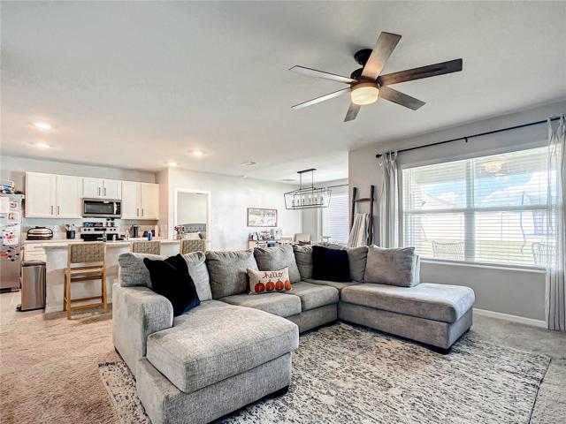 family room open to the kitchen