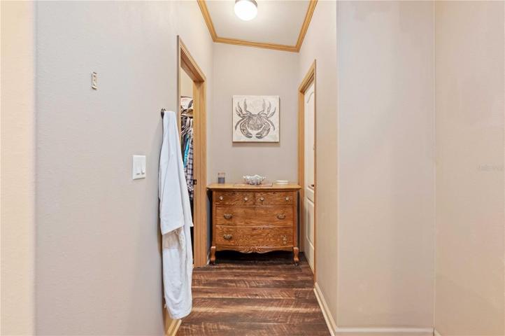 Large area in master bathroom between walk-in closet and linen closet.