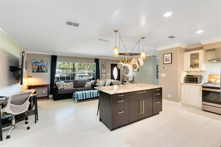 A view from the kitchen back into the family room.