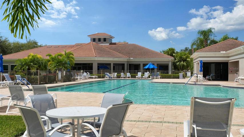 Fabulous pool with lap lanes, area for relaxing.