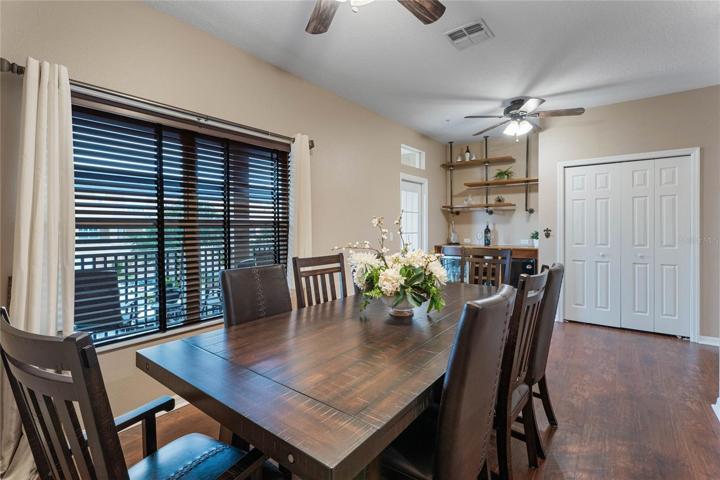 Dining room windows overlook the balcony!