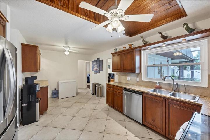 kitchen view from dining doorway - notice the gorgeous insert in ceiling