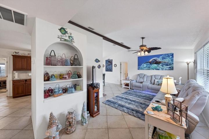 view upon entry to home, built in shelving for your "treasures"