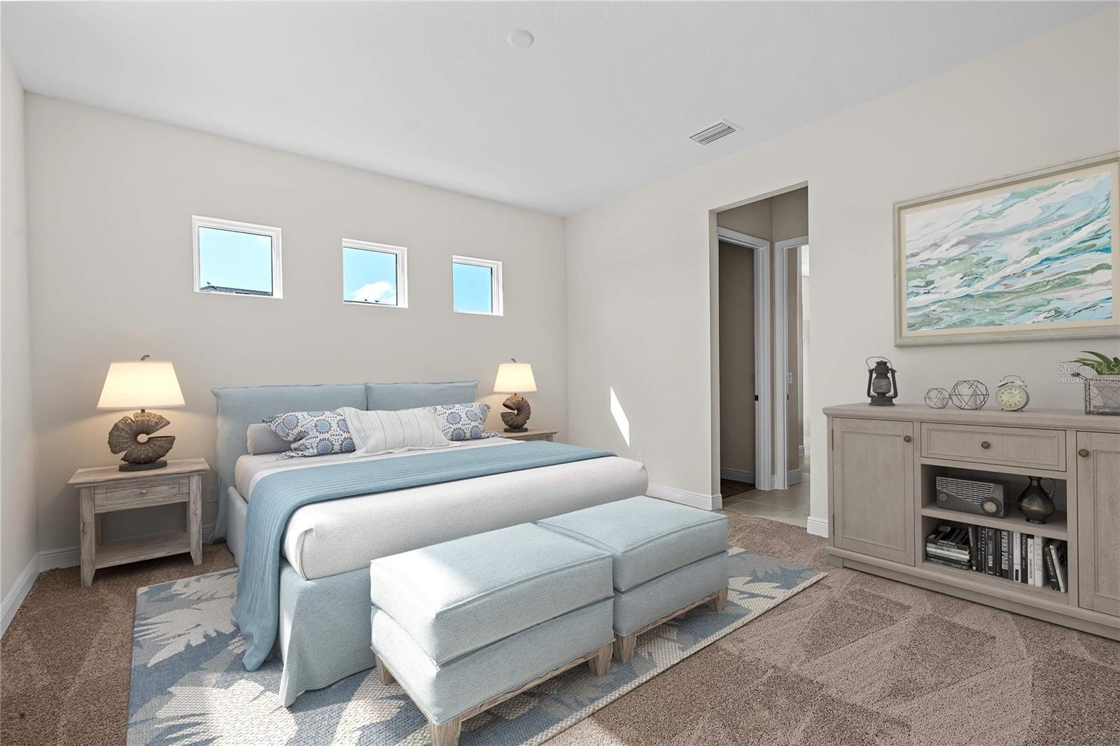 Virtually staged primary bedroom
