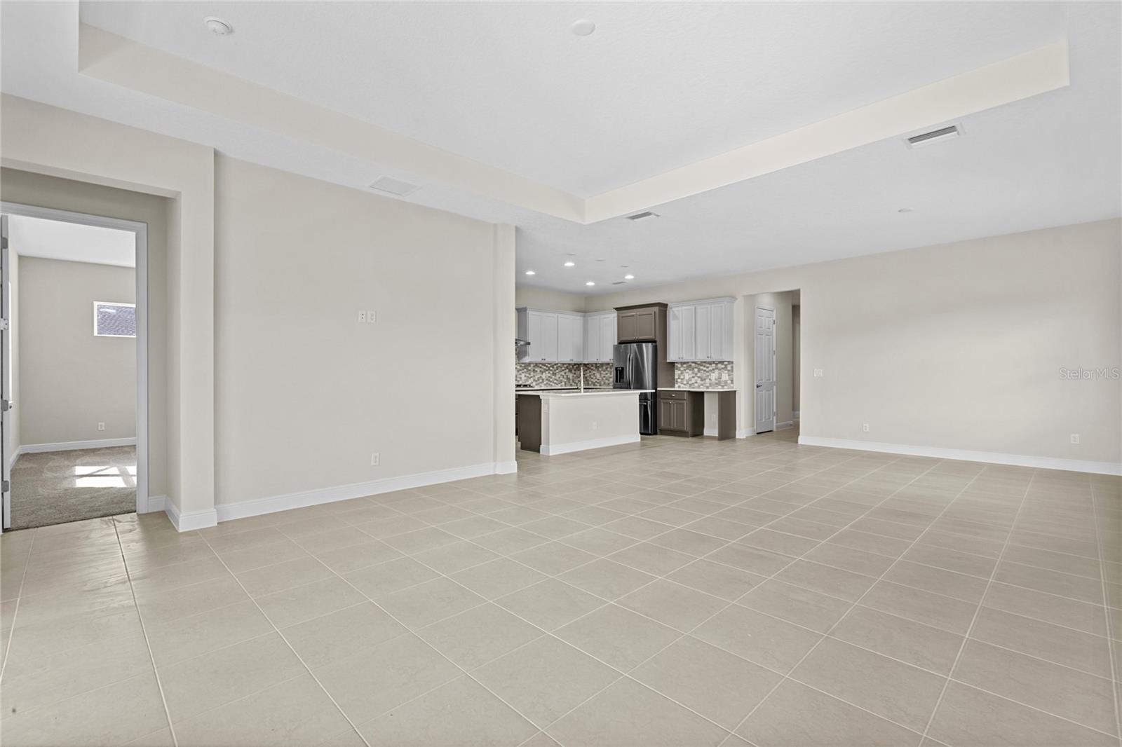 Open floorpan. Kitchen-dining room and great room combination.