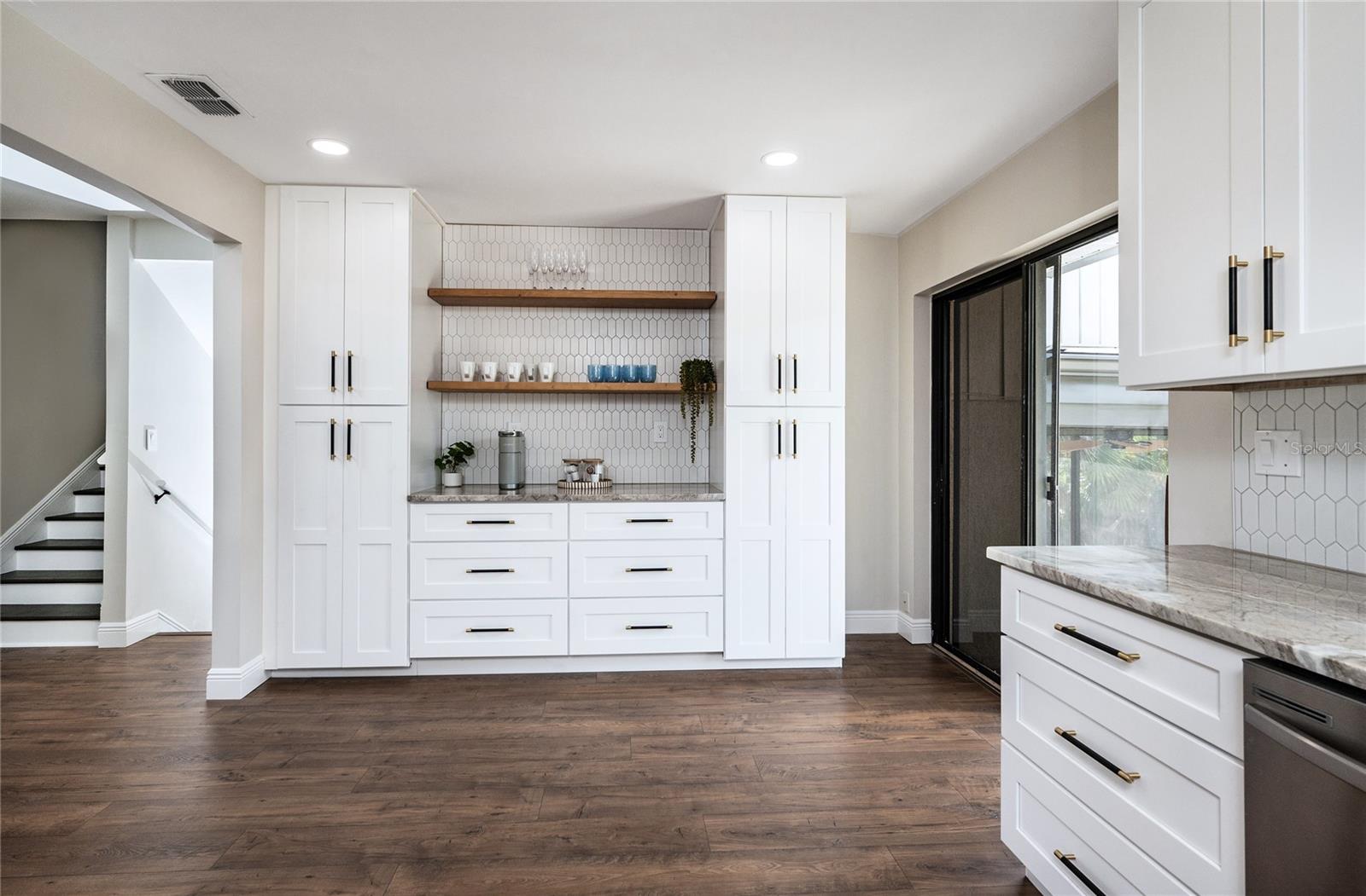 Kitchen coffee/wine bar and pantries