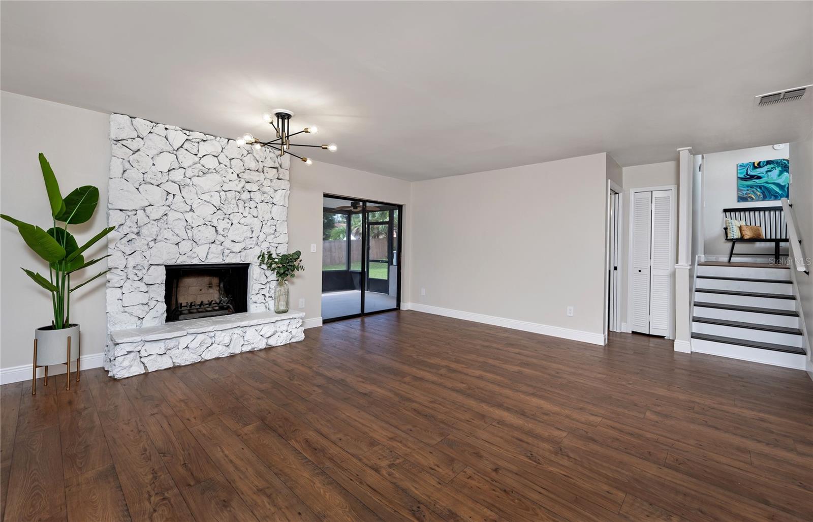 Multi purpose room with beautiful wood burning fireplace