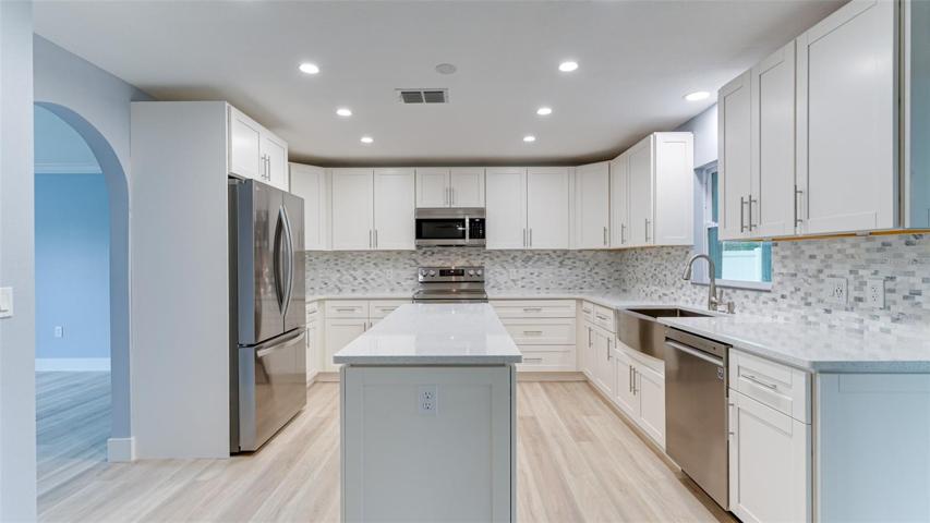 Brand new kitchen, island has storage on both sides