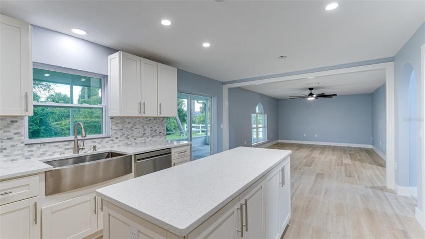 Kitchen with view into Great Room