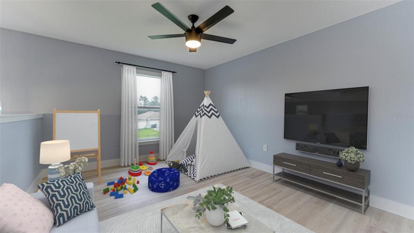 Virtually staged photo of second level Bonus RFoom/Loft/Playroom