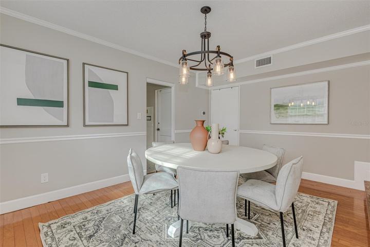 Spacious dining room with chair rail