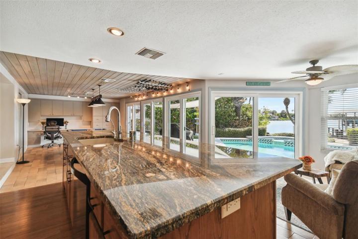 Kitchen Looking out to Pool and Water View