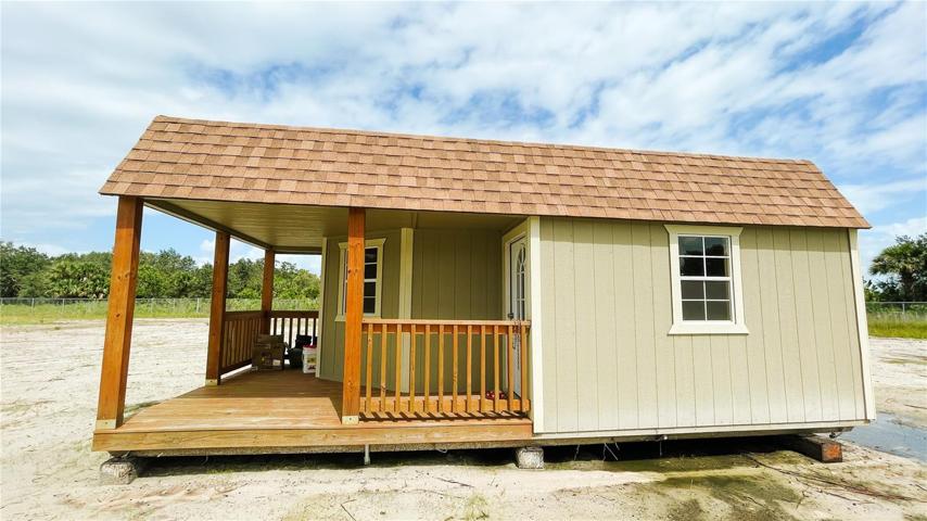 Front view of cabin/shed
