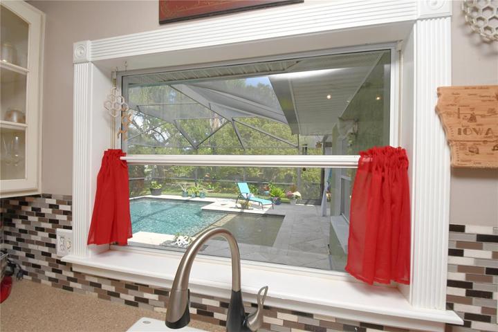 Beautiful view of the pool from the kitchen window.