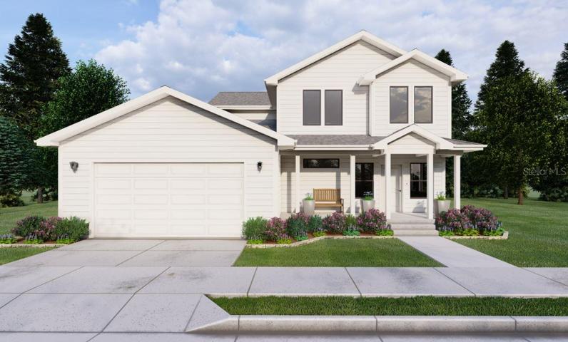 Artist Rendering of the ClearPoint Mode. Landscape, Exterior Finishes and Fixtures shown may vary. Porch Furniture and Planters shown are not included.