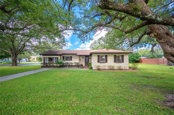 Front of home on large corner lot